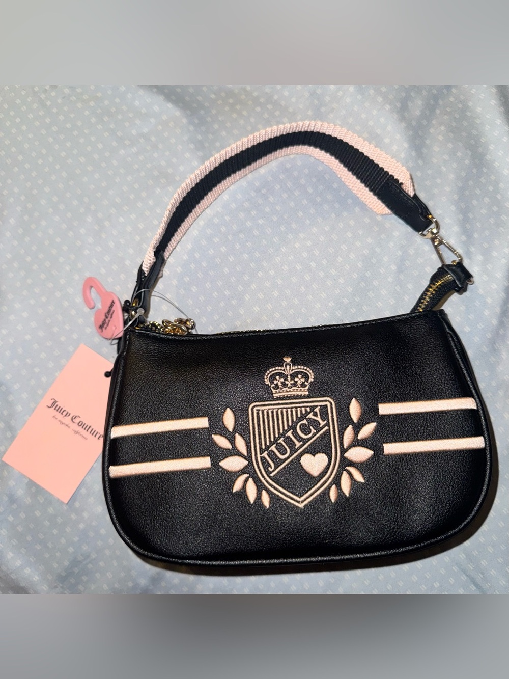 Juicy Couture Black and Light Pink Crest Mini Shoulder Bag